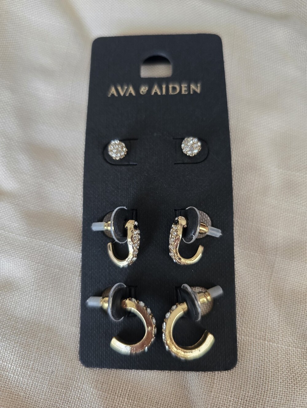 Ava & Aiden Gold Tone Crystal Earring Set - Three Pair